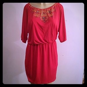 THALIA & SODI RED BEEDED STUDDED DRESS